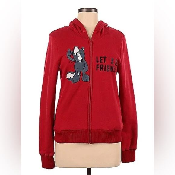 Nici Skunk Steve let's be friends red zip up hoodie sweatshirt, size medium - Picture 1 of 13